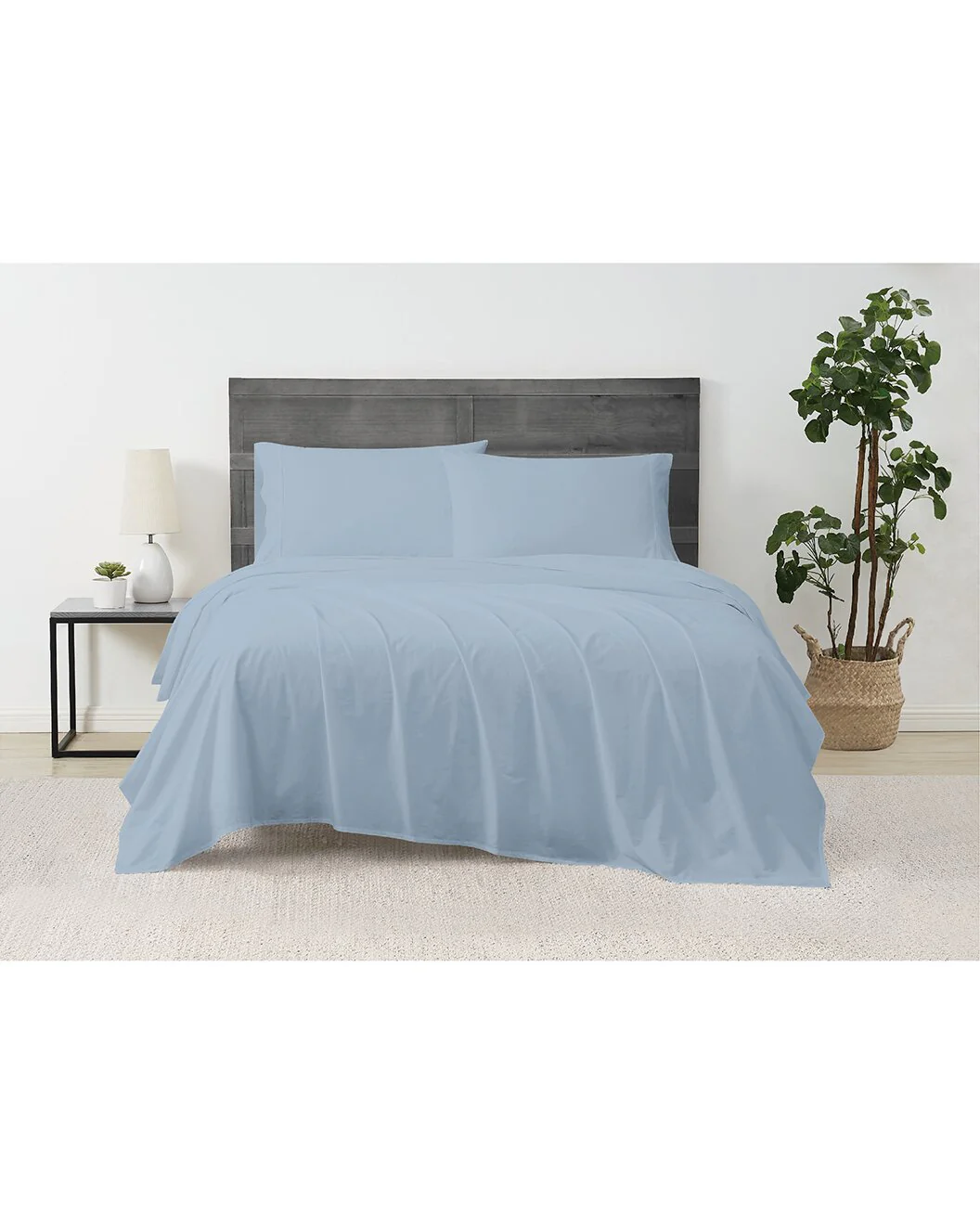 Solid Percale Sheet Set Blue Queen - Image 2