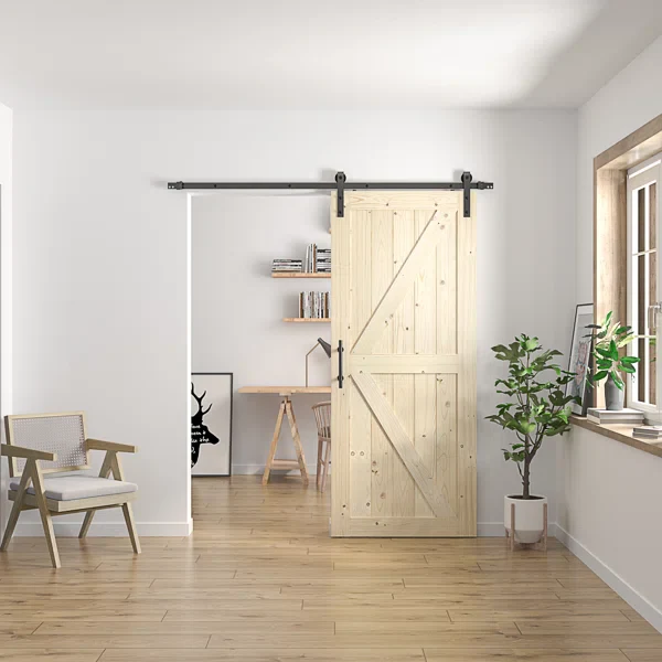 Solid Pine Wood Unfinished Barn Door with Sliding Hardware Kit - Image 5