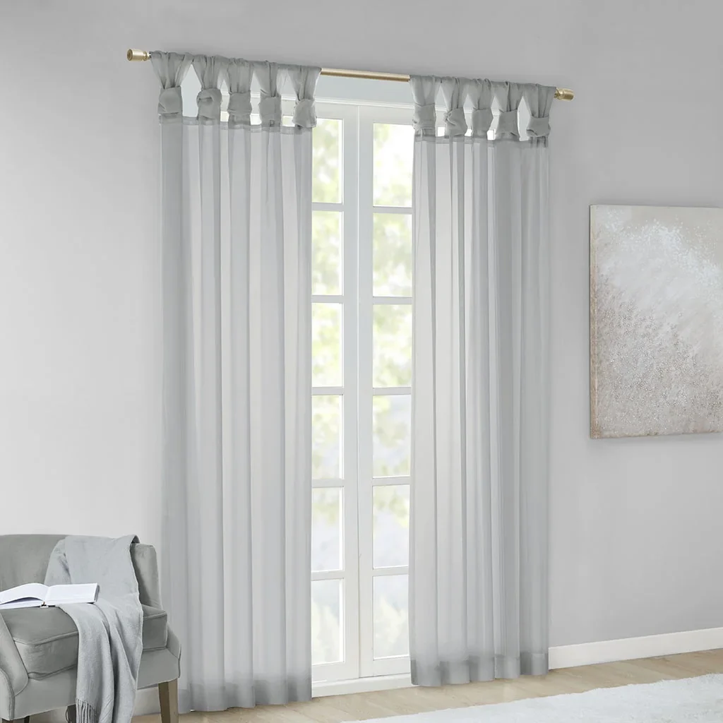 Solid Print Indoor Ceres 2-Piece Twist Tab Voile Sheer Window White - Image 3