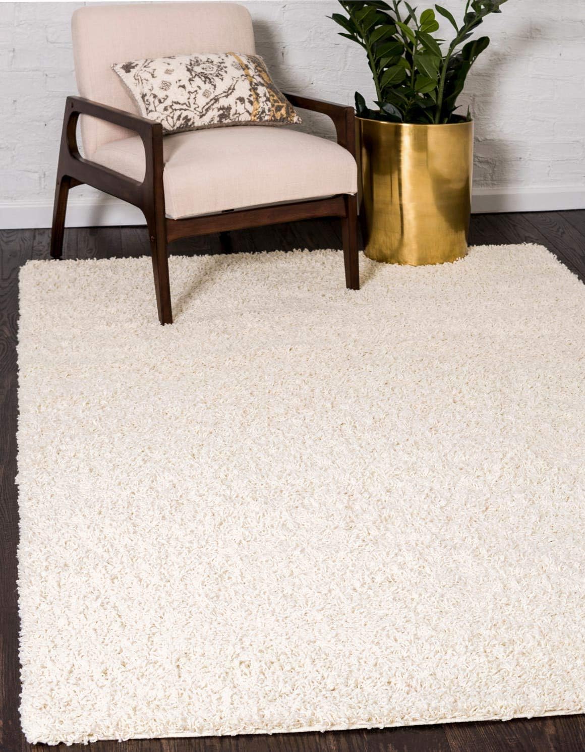 Solid Shag Collection Area Rug 9' x 12' Pure Ivory