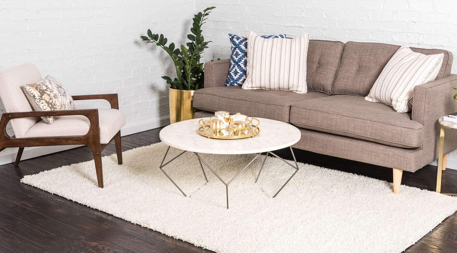 Solid Shag Collection Area Rug 9' x 12' Pure Ivory - Image 3