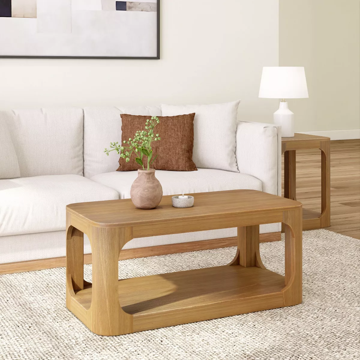 Solid Wood 40" Modern Rectangular Coffee Table - Pecan SHOWROOM ITEM