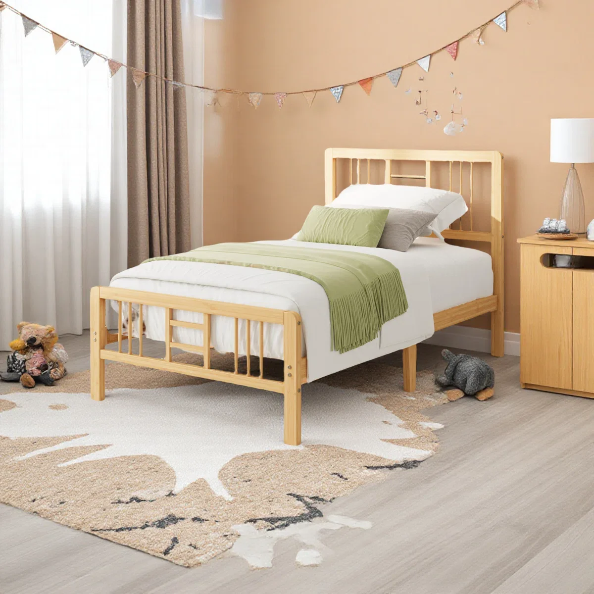 Solid Wood and Metal Iron Modern Bamboo Bed Frame with Headboard - Twin - Image 2