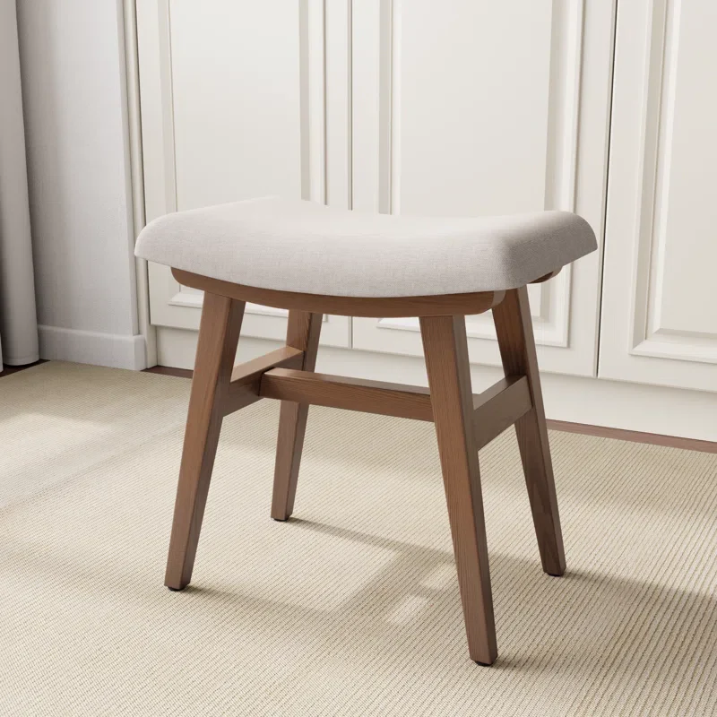Solid Wood Small Vanity Stool with Saddle Cushion SHOWROOM ITEM