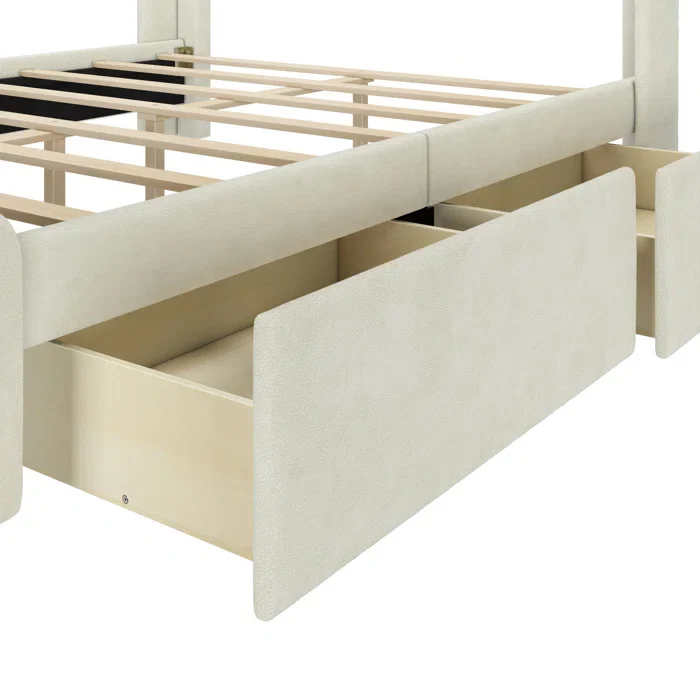 Solid Wood Upholstered Bed with Rectangular Headboard with 2 Drawer Side Storage Queen - Image 5