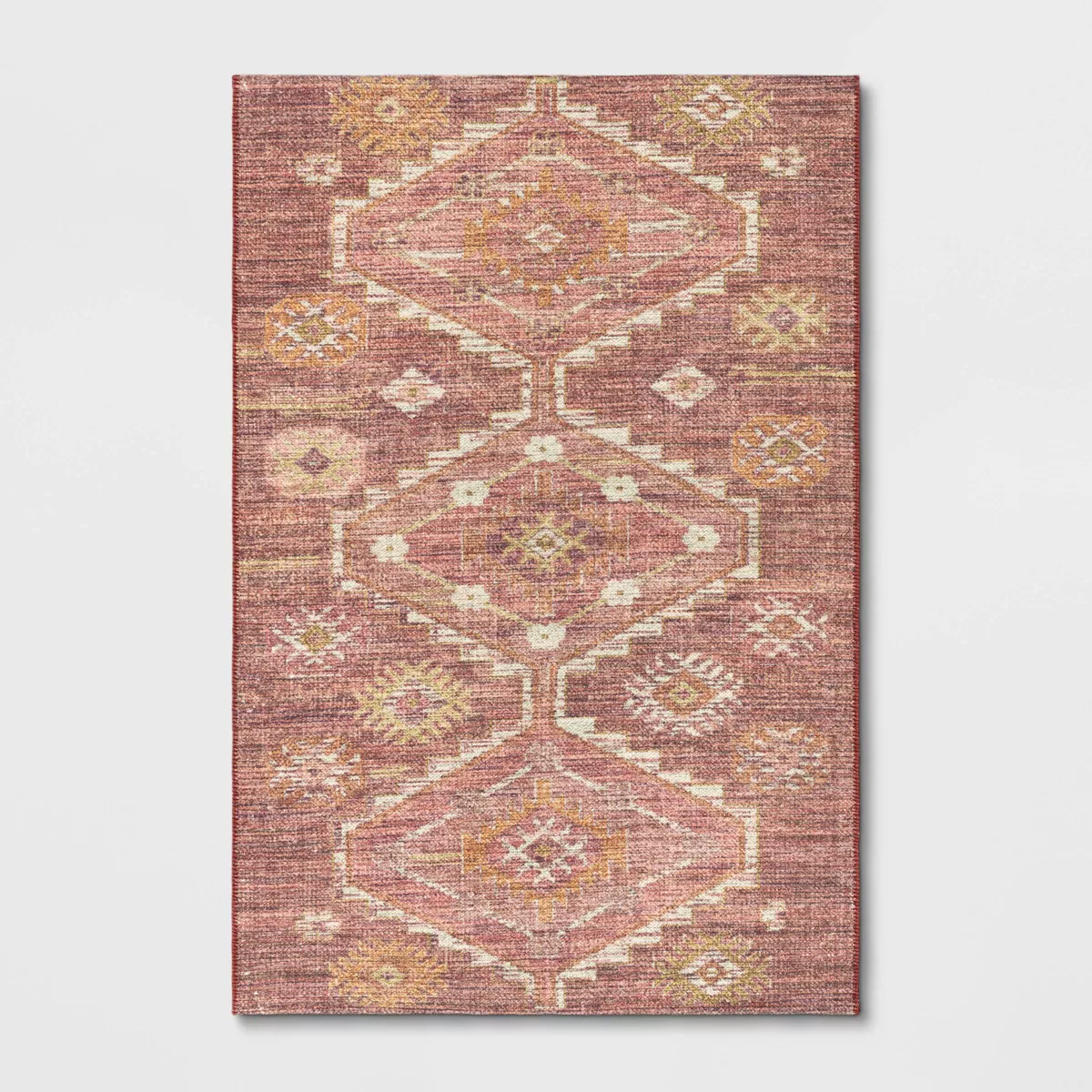 Southbury Washable Printed Diamond Persian Style Rug - Rust Showroom Item