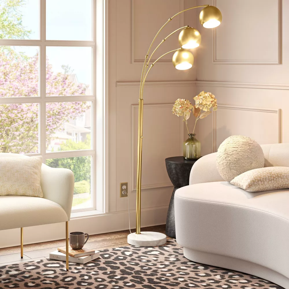 Span 3-Head Metal Globe Floor Lamp Brass - Image 2