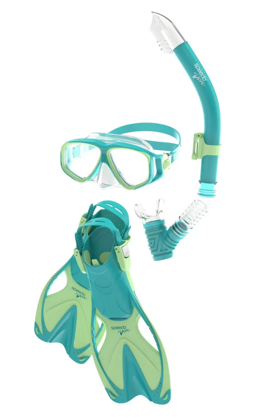 Speedo Junior Dive Reefscout MSF Set Kids' Snorkel Set - Aqua Breeze/Clear SHOWROOM ITEM