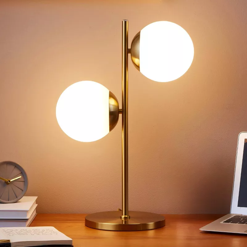 Sphere Mid-Century Dimmable USB Charging Tree Table Lamp Antiqued Brass