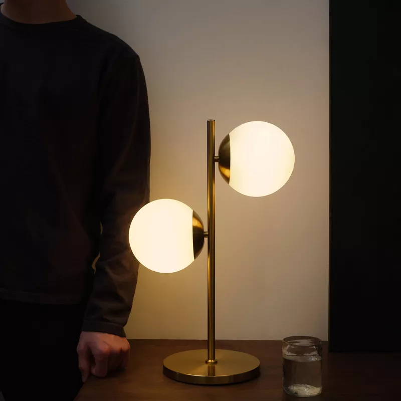 Sphere Mid-Century Dimmable USB Charging Tree Table Lamp Antiqued Brass - Image 2