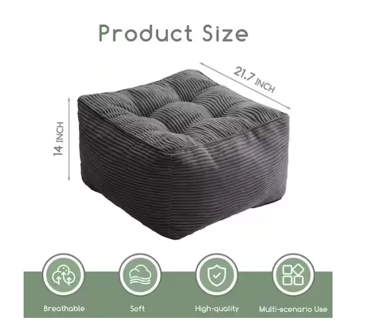 Square Dark Grey Corduroy Upholstered Pouf - Image 5