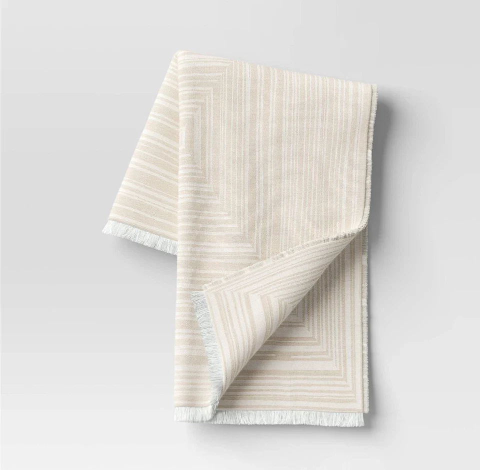 Square Pattern Chenille Woven Throw Blanket Beige