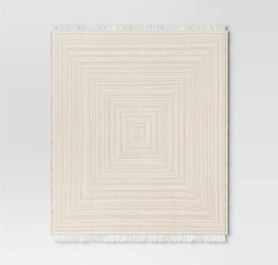 Square Pattern Chenille Woven Throw Blanket Beige - Image 2