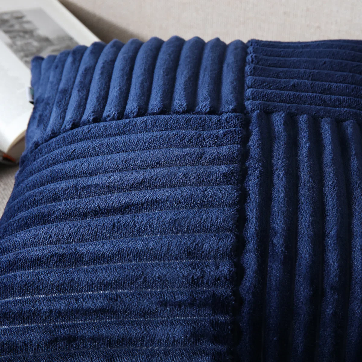 Square Striped Corduroy Soft Flannel Patchwork Pillow Cover (Set of 2) - Image 4