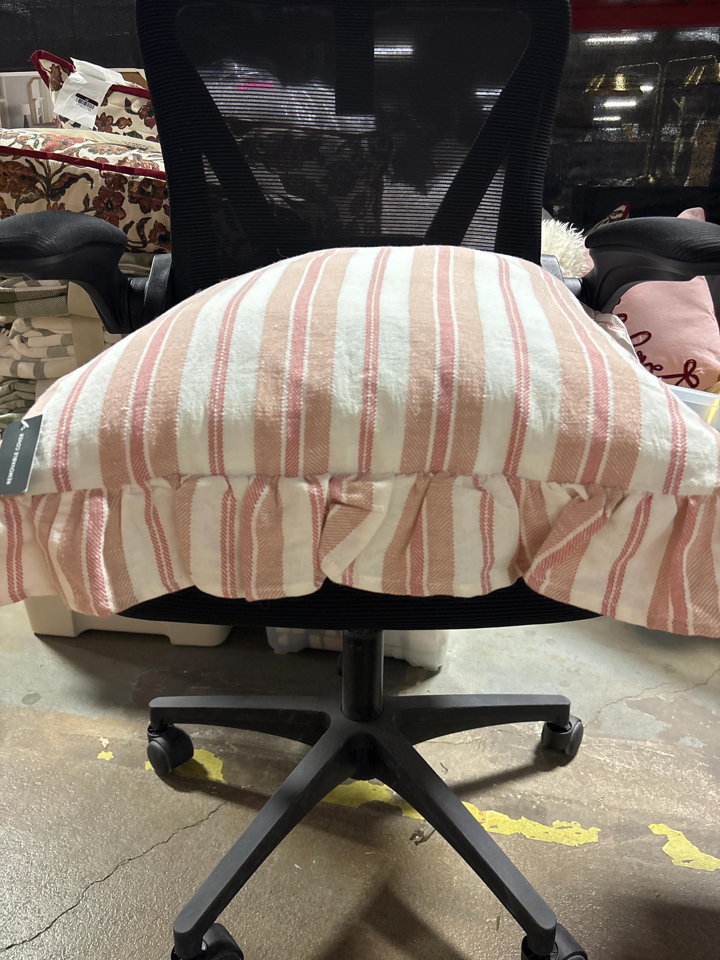 Square Woven Stripe Throw Pillow with Ruffle Rose/Ivory SHOWROOM ITEM - Image 3