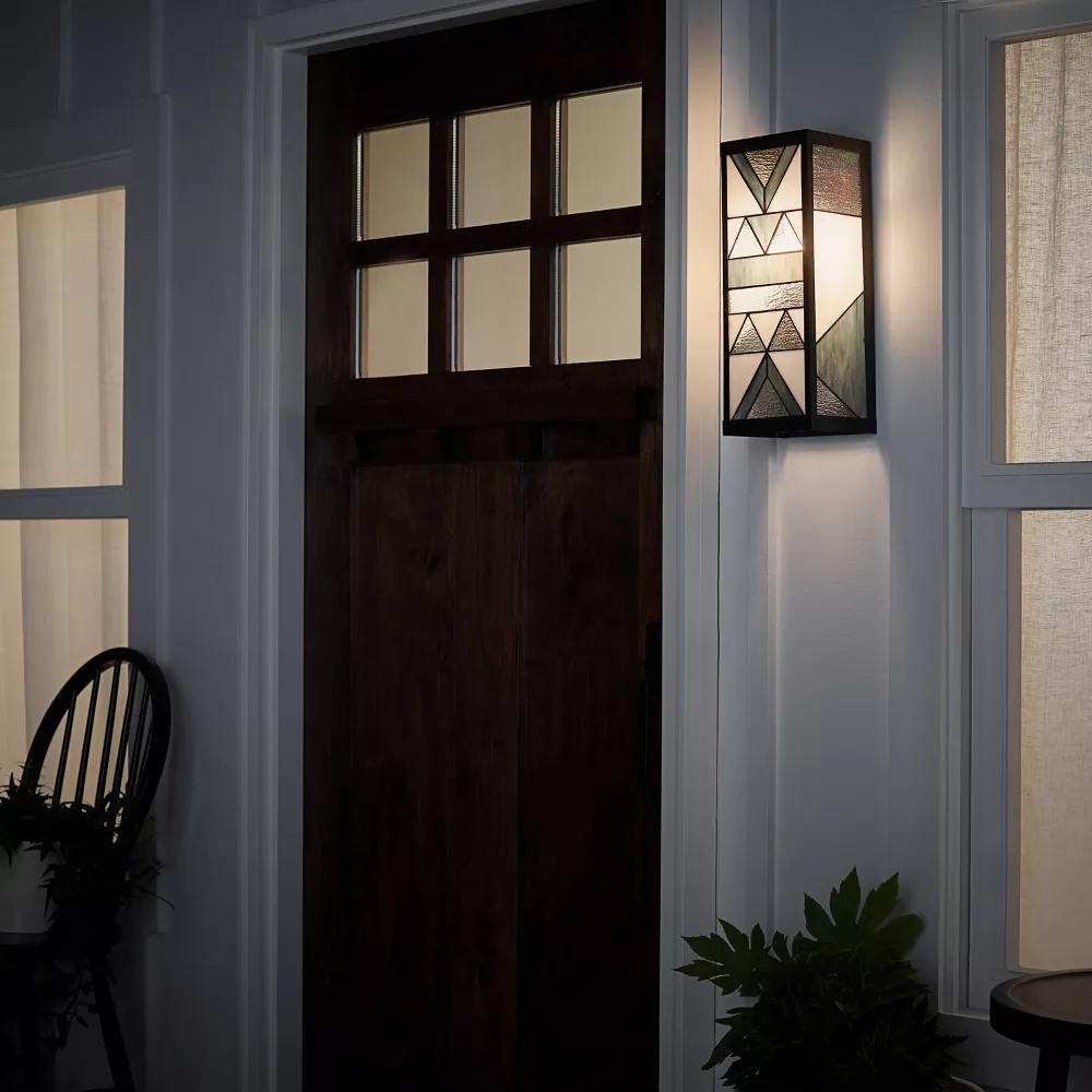 Stained Glass 1-Light Rectangular Geometric Outdoor Light Wall Sconce - Image 4