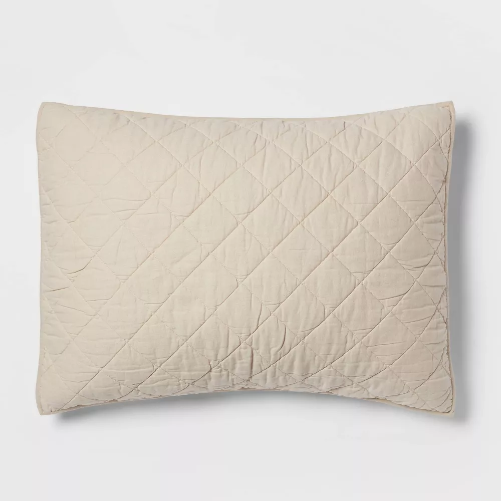 Standard Diamond Stitch Cotton Linen Quilt Sham Khaki - Image 2