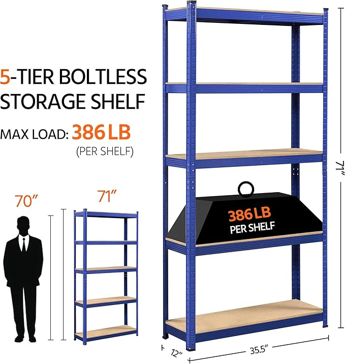 Standing Shelf Units, 5 Tier Storage Shelf Blue - Image 3