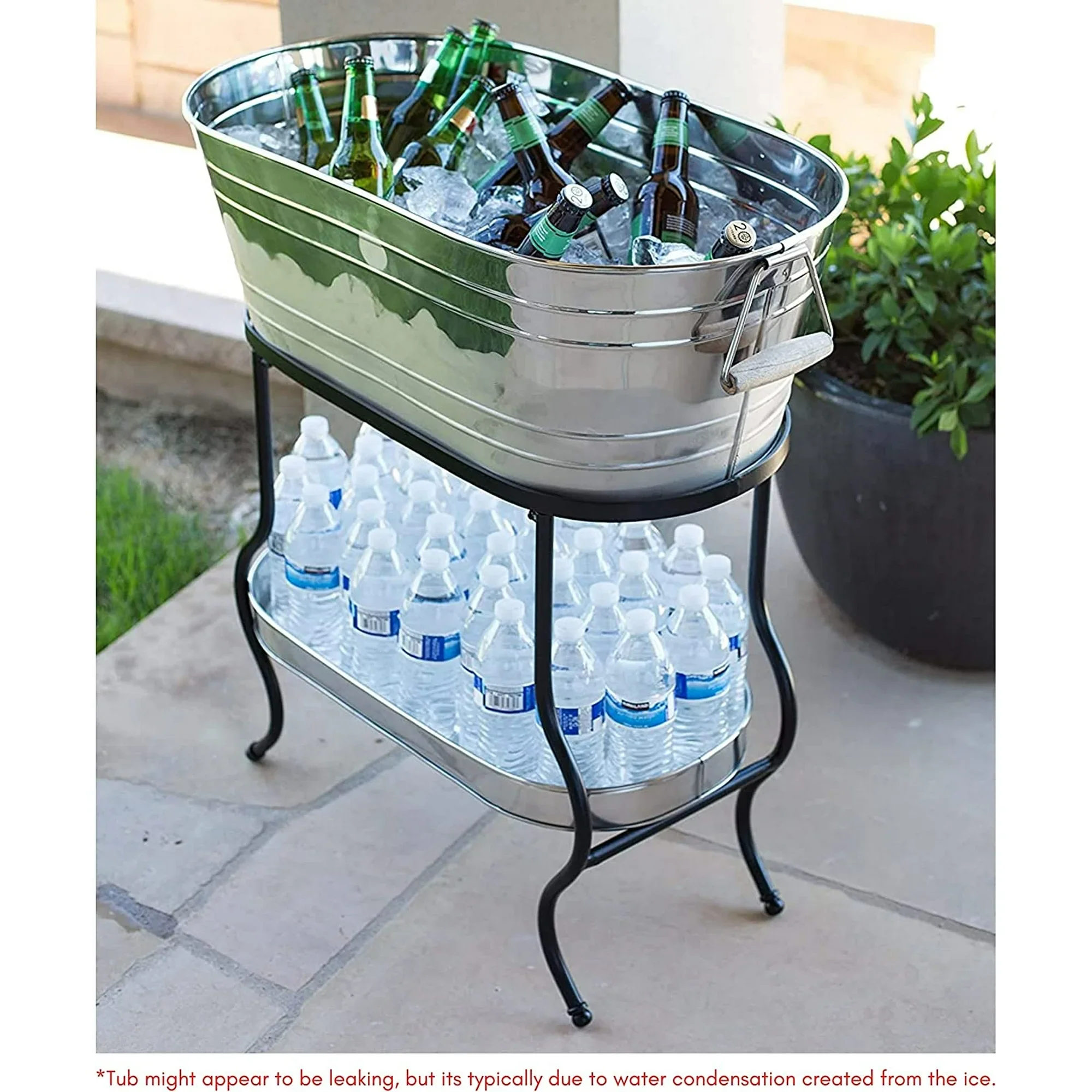 Steel Galvanized Beverage Tub with Stand and Drip Pan Tray - Oval shape - Image 4
