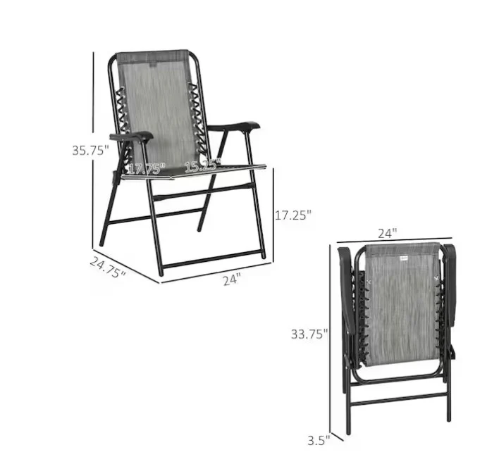 Steel Outdoor Bungee Sling Chairs Gray Folding Lawn Chairs (Set of 2) - Image 5