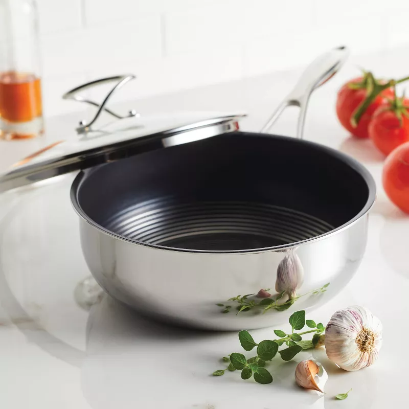 SteelShield C-Series 3pc Clad Tri-Ply Nonstick Chef Pan with Lid and Utensil Set - Image 4
