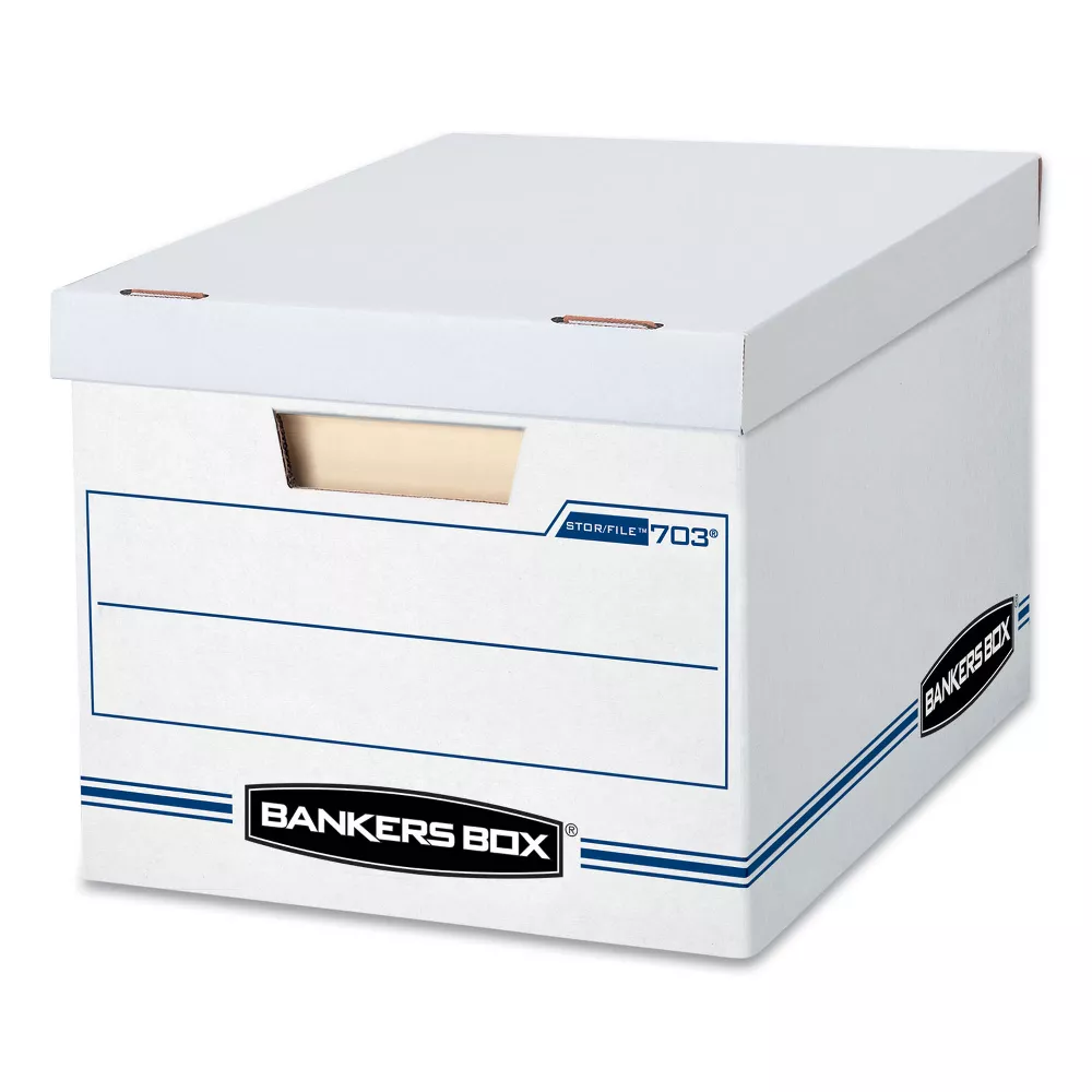 STOR/FILE Basic-Duty Storage Boxes, White/Blue, Box of 12