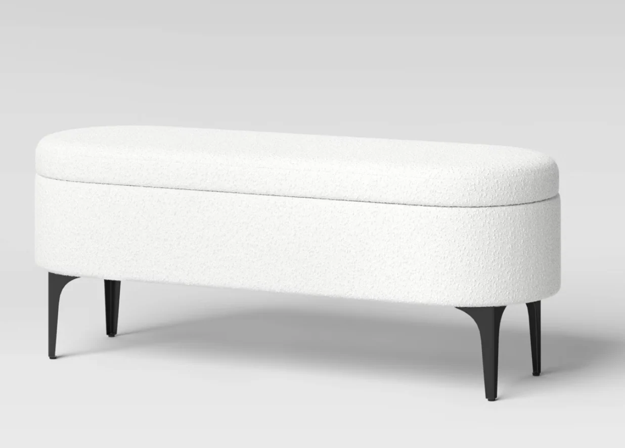 Storage Bench with Metal Legs Cream Boucle SHOWROOM ITEM
