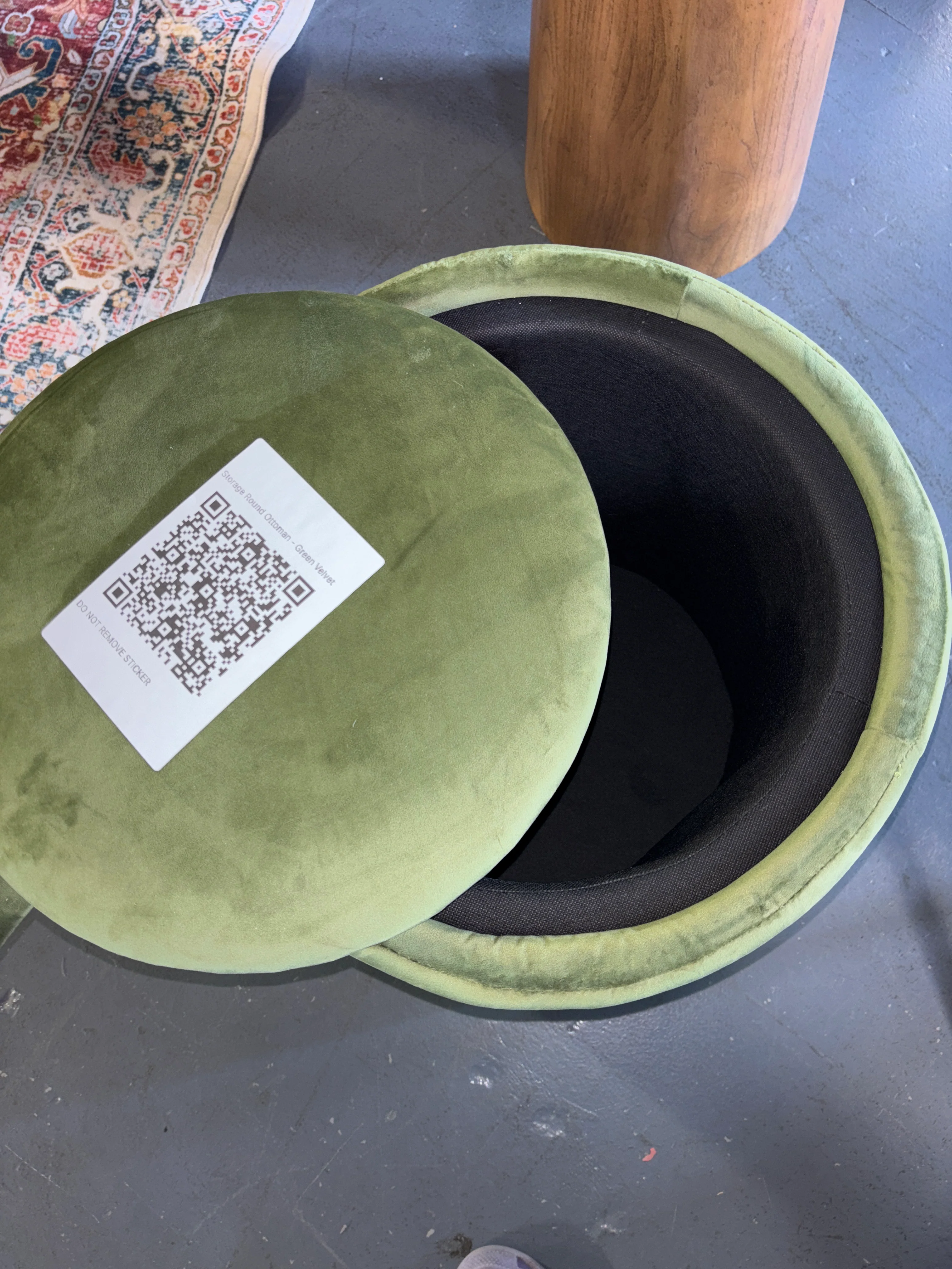 Storage Round Ottoman - Green Velvet SHOWROOM ITEM - Image 3