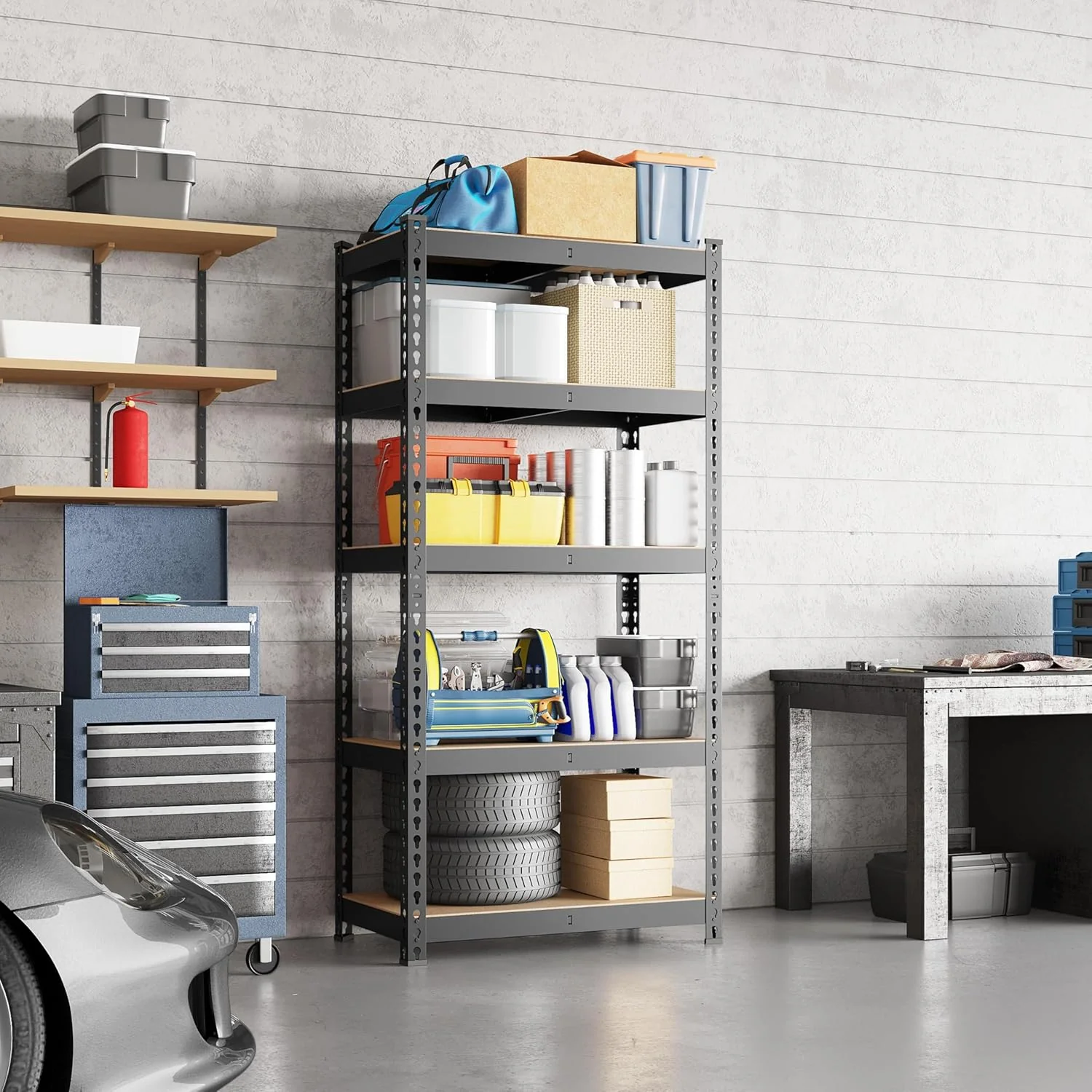 Storage Shelves, 5 Tier Heavy Duty Adjustable Metal Shelving Unit, Industrial Utility Rack for Garage Warehouse Pantry Closet (27.5 W x 12 D x 60 H Inches, Blue), - Image 4