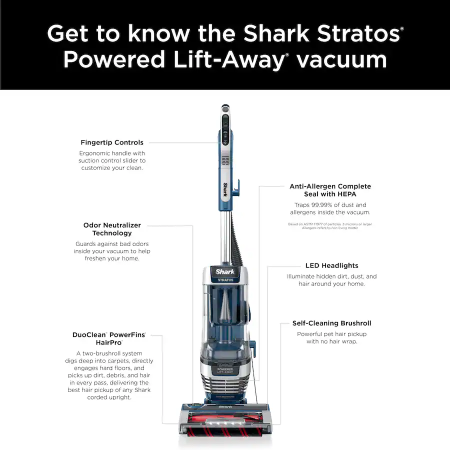 Stratos Upright Vacuum with DuoClean PowerFins HairPro, Self-Cleaning Brushroll, Odor Neutralizer Technology - Navy - Image 3