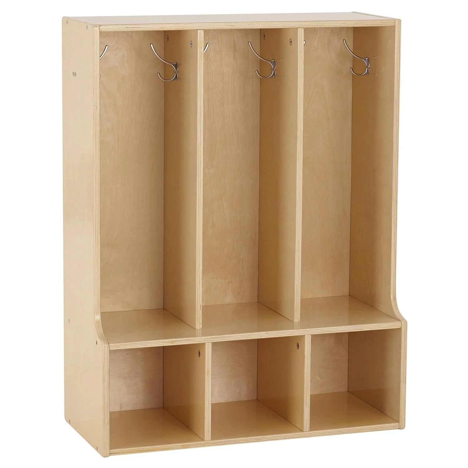 Streamline 3-Section Toddler Coat Locker with Bench, Classroom Furniture, Natural