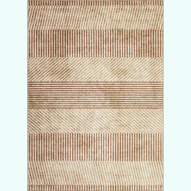 Striped Area Rug - Modern Low Pile, Non-Slip & Pet Friendly 10*13ft, Brown