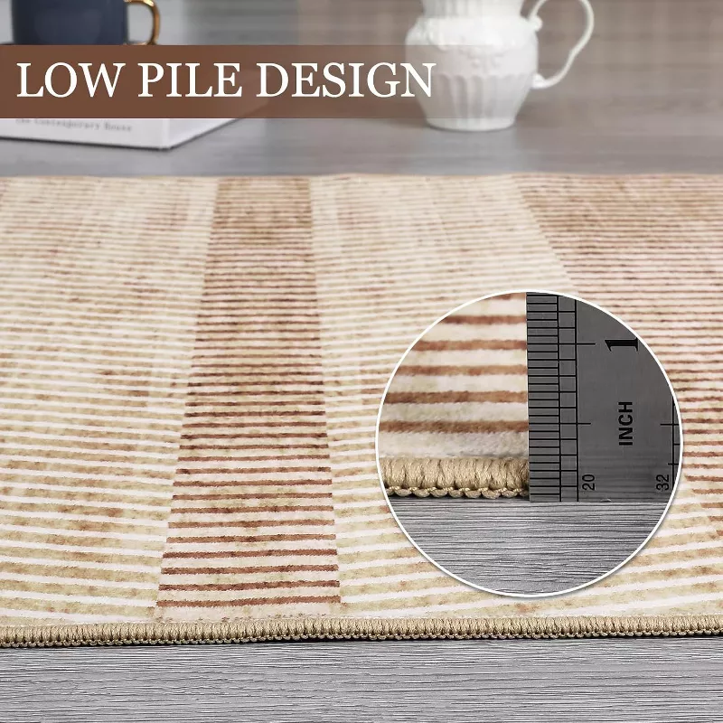 Striped Area Rug - Modern Low Pile, Non-Slip & Pet Friendly 10*13ft, Brown - Image 3