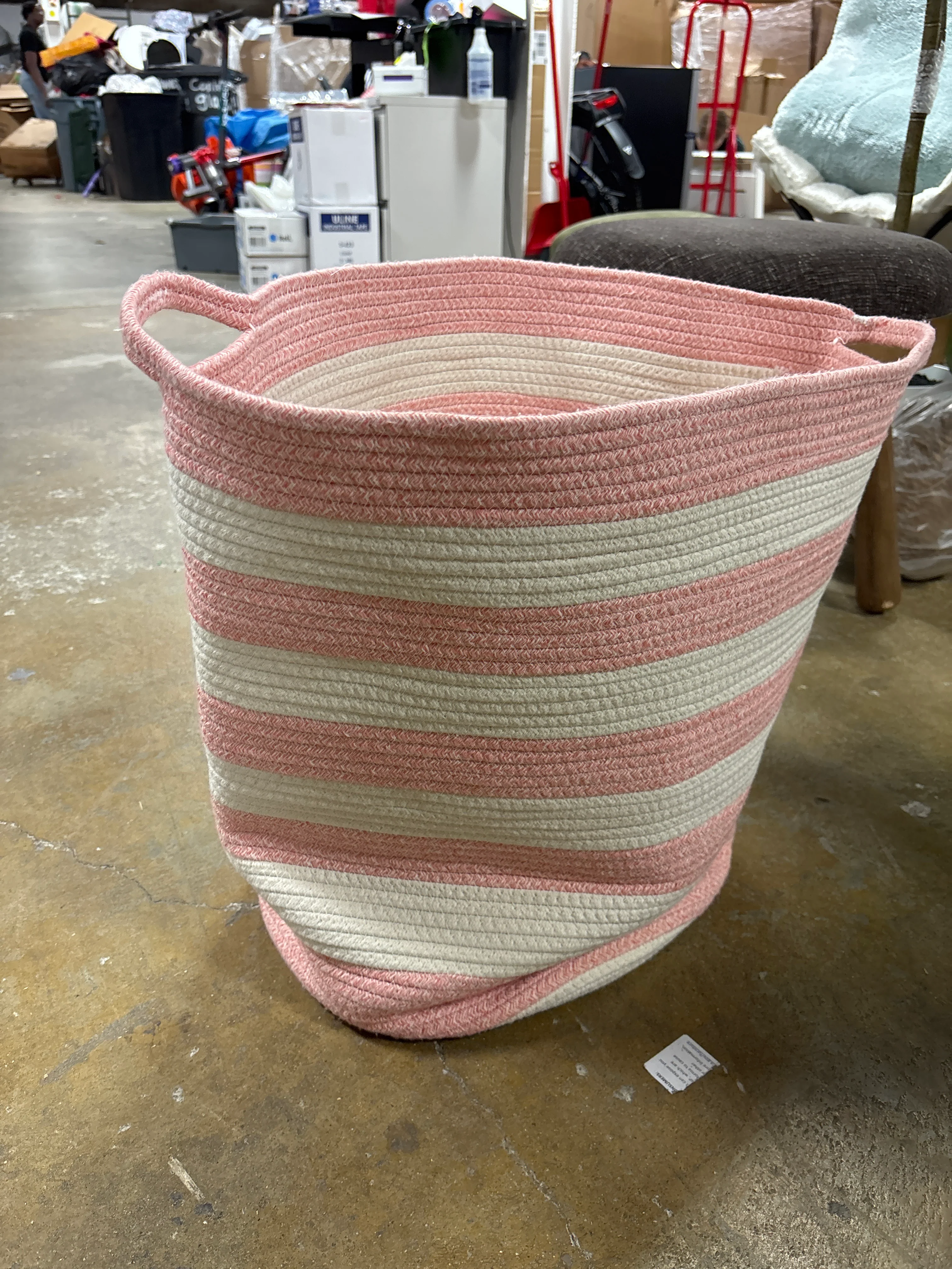 Striped Coiled Kids' Rope Basket - Pink/White SHOWROOM ITEM - Image 4