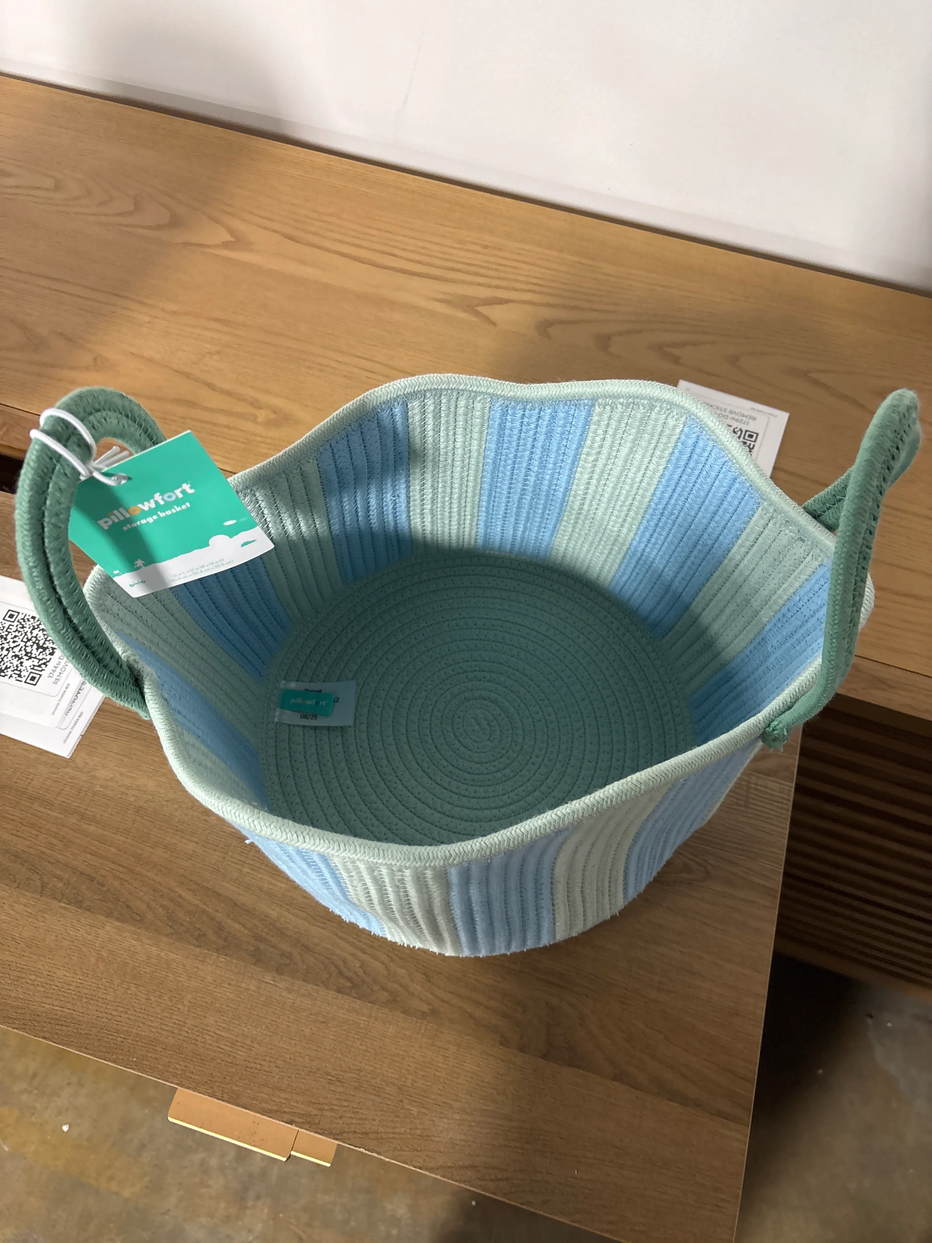 Striped Coiled Rope Kids' Decorative Storage Basket with Handles SHOWROOM ITEM - Image 4