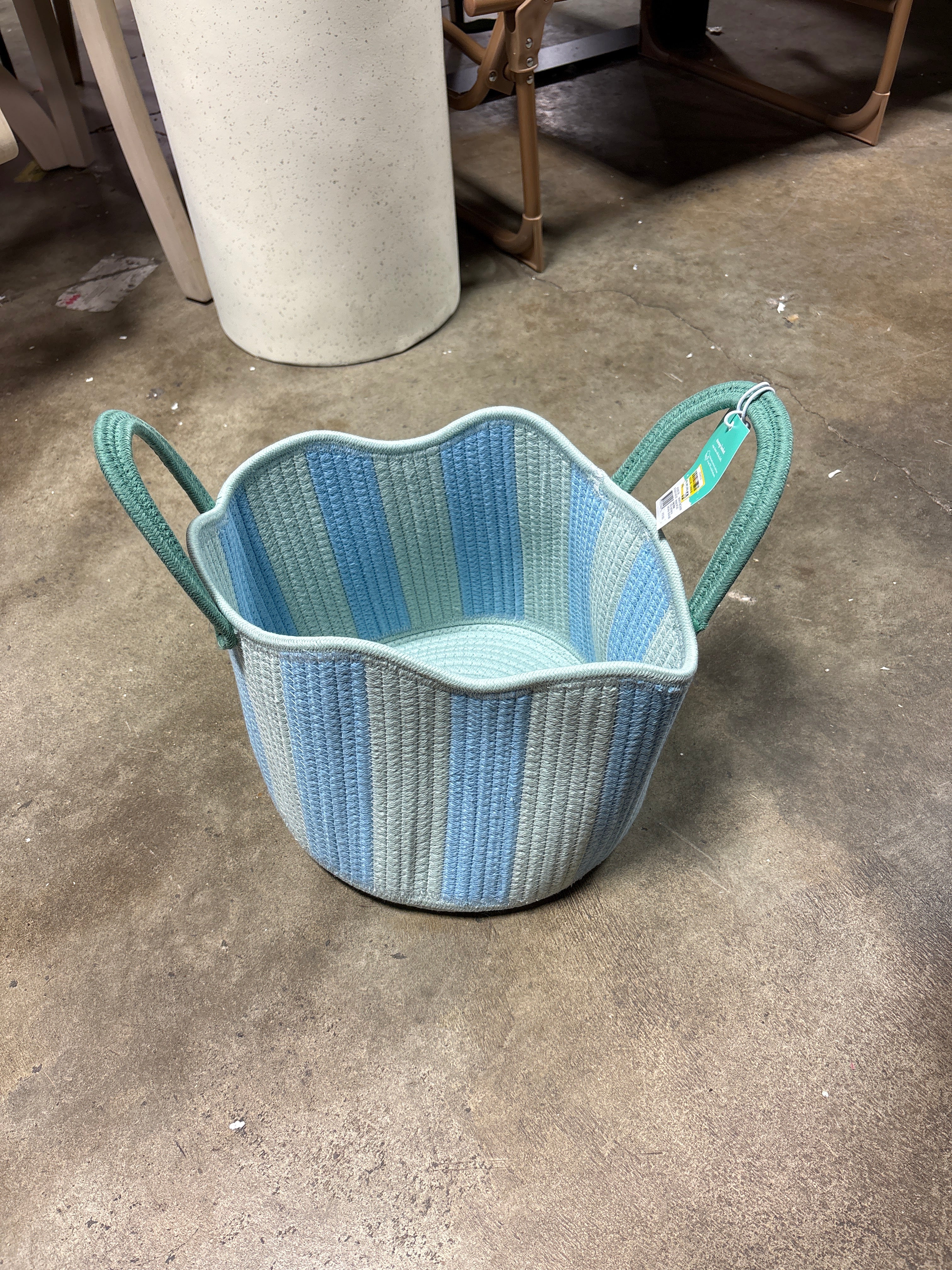 Striped Coiled Rope Kids' Decorative Storage Basket with Handles SHOWROOM ITEM - Image 3
