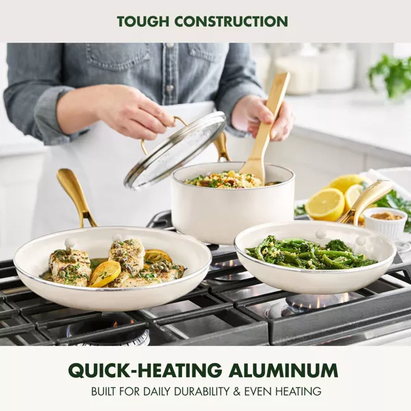 5pc Aluminum Ceramic Nonstick Cookware Set Linen - Image 3
