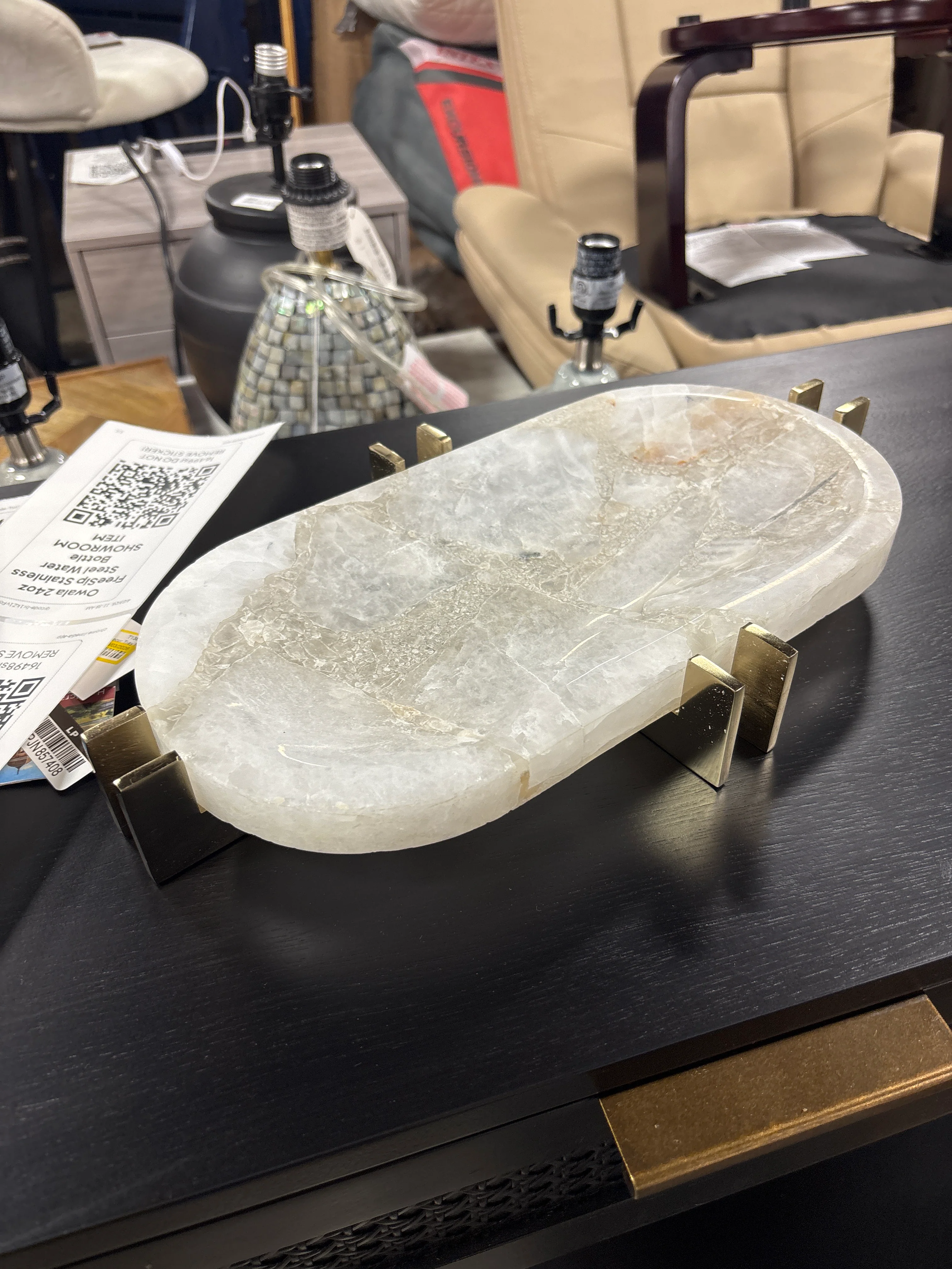 Stylish Quartz Accent Tray with Gold Base SHOWROOM ITEM - Image 2