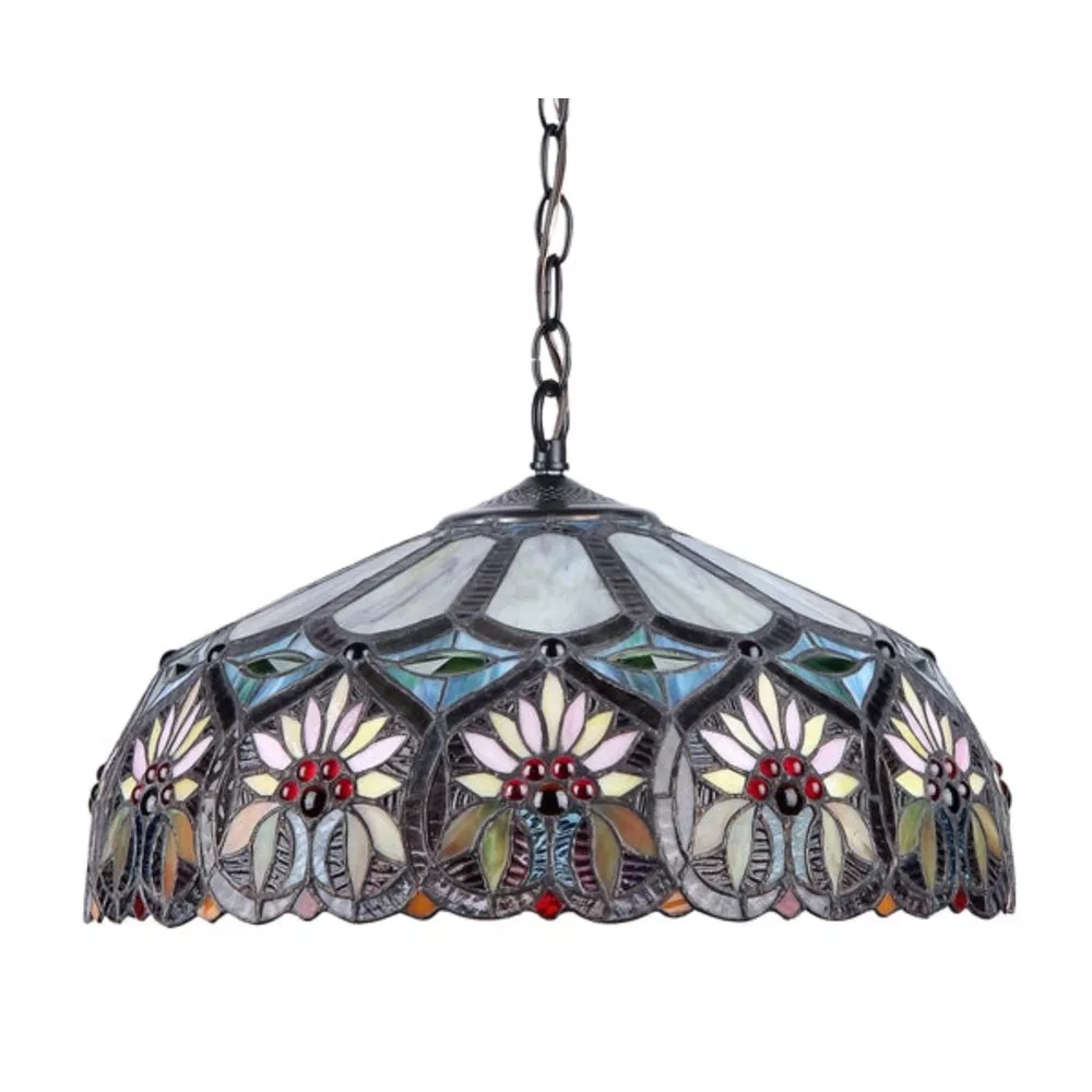 Sunny Tiffany-Style 2 Light Floral Ceiling Pendant Fixture 18`` Shade