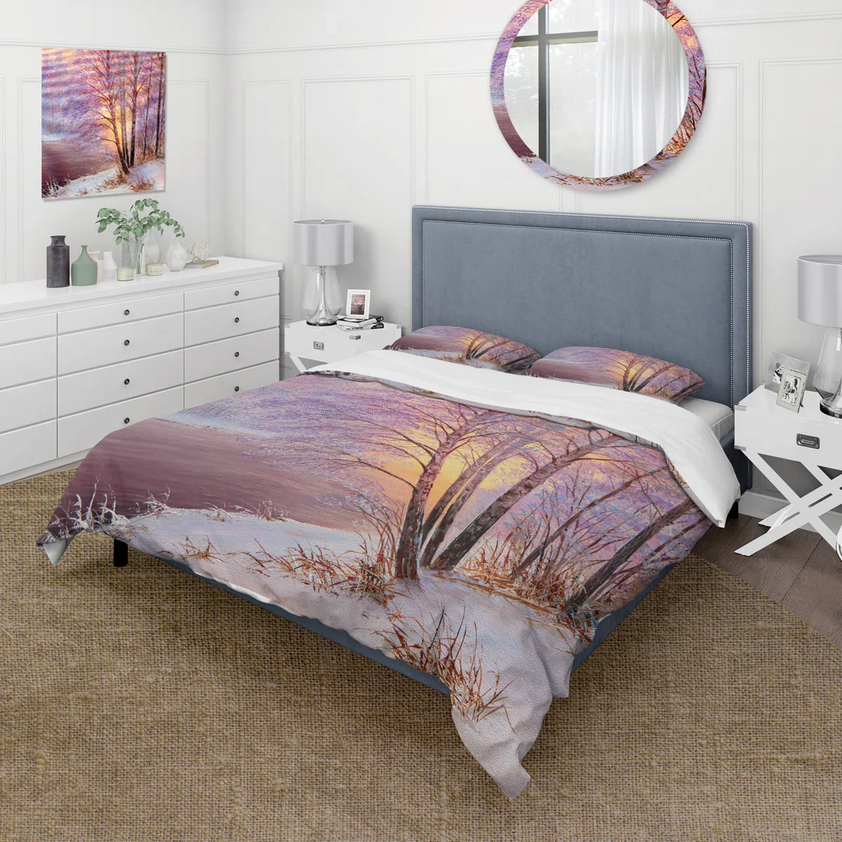 Sunshine Through Snowy Winter landscape III - Cabin & Lodge Duvet Cover Set - King, - Image 3