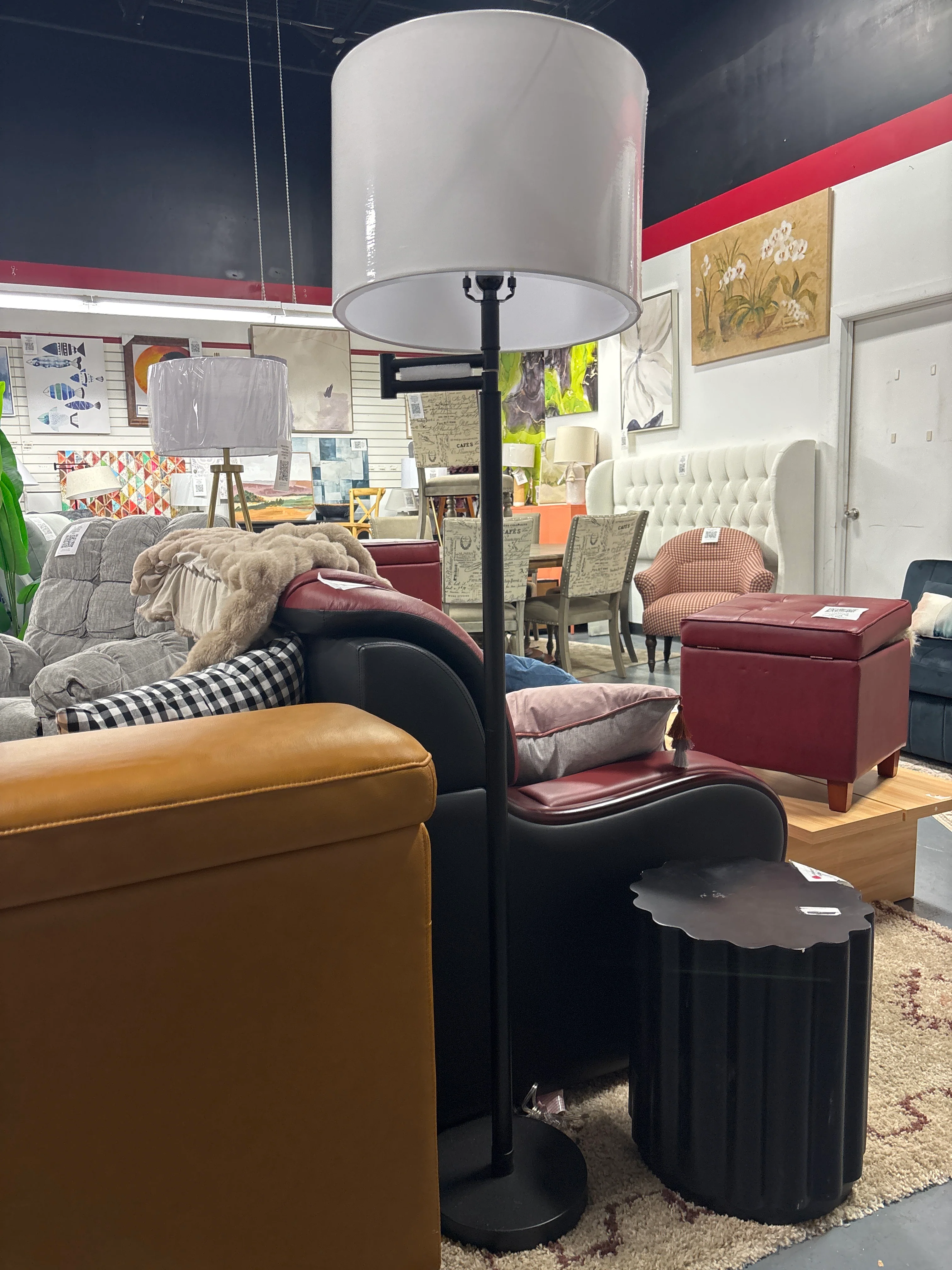 Swing Arm Floor Lamp Black/White Shade SHOWROOM ITEM - Image 2