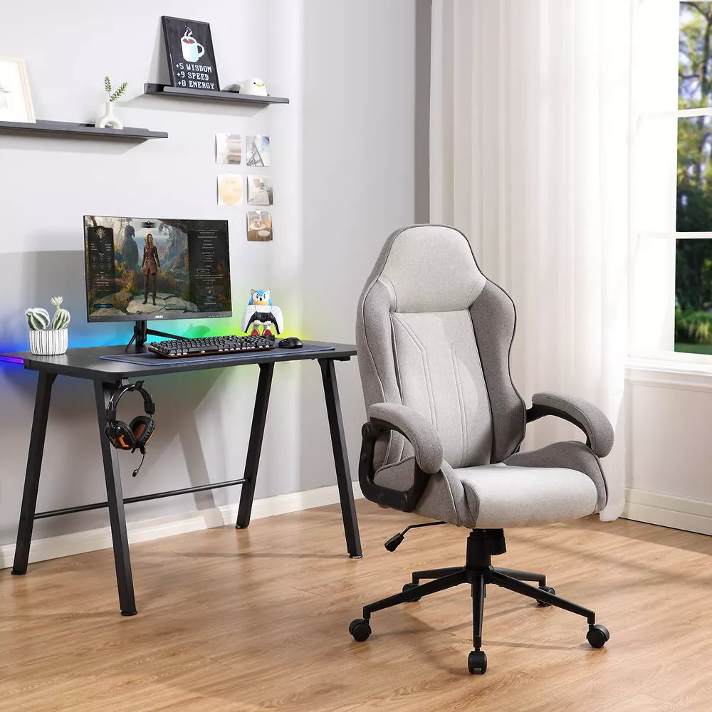 Swivel Gaming Chair Gray -Upholstered Computer Desk Chair - Image 2