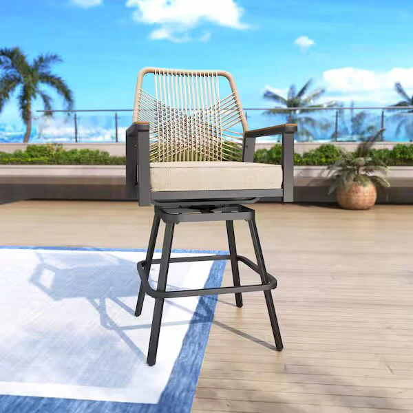 Swivel Metal Patio Woven Rope Outdoor Bar Stools (2‑pack)