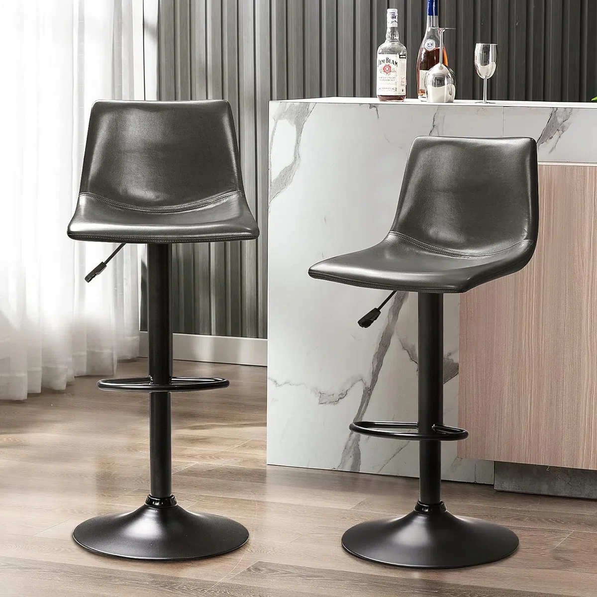 Swivel Upholstered Adjustable Height Counter Stool with Metal Frame (Set of 2) - Image 2
