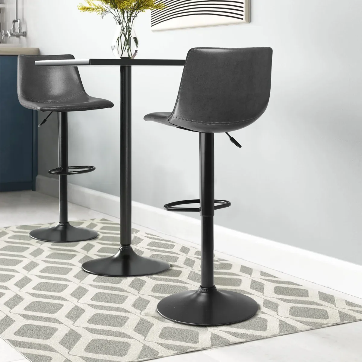 Swivel Upholstered Adjustable Height Counter Stool with Metal Frame (Set of 2) - Image 4