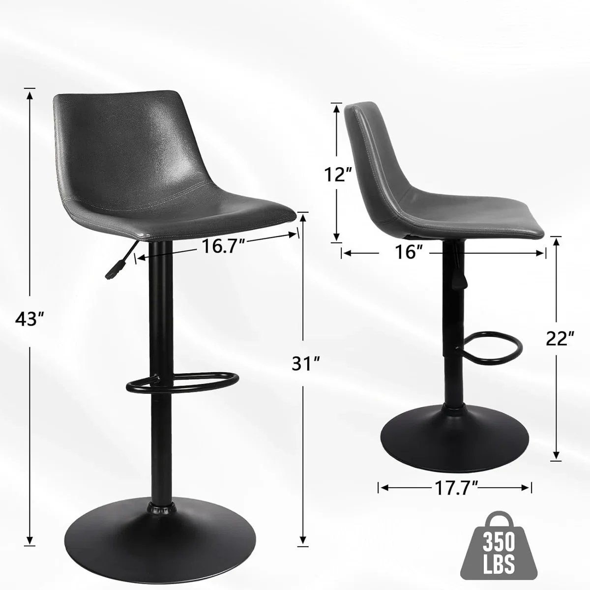 Swivel Upholstered Adjustable Height Counter Stool with Metal Frame (Set of 2) - Image 5