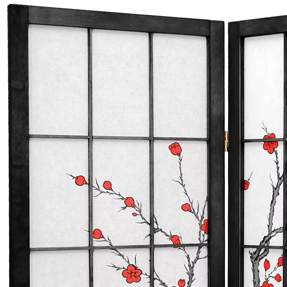 Cherry Blossom Shoji Screen - Black (4 Panels) - Image 2