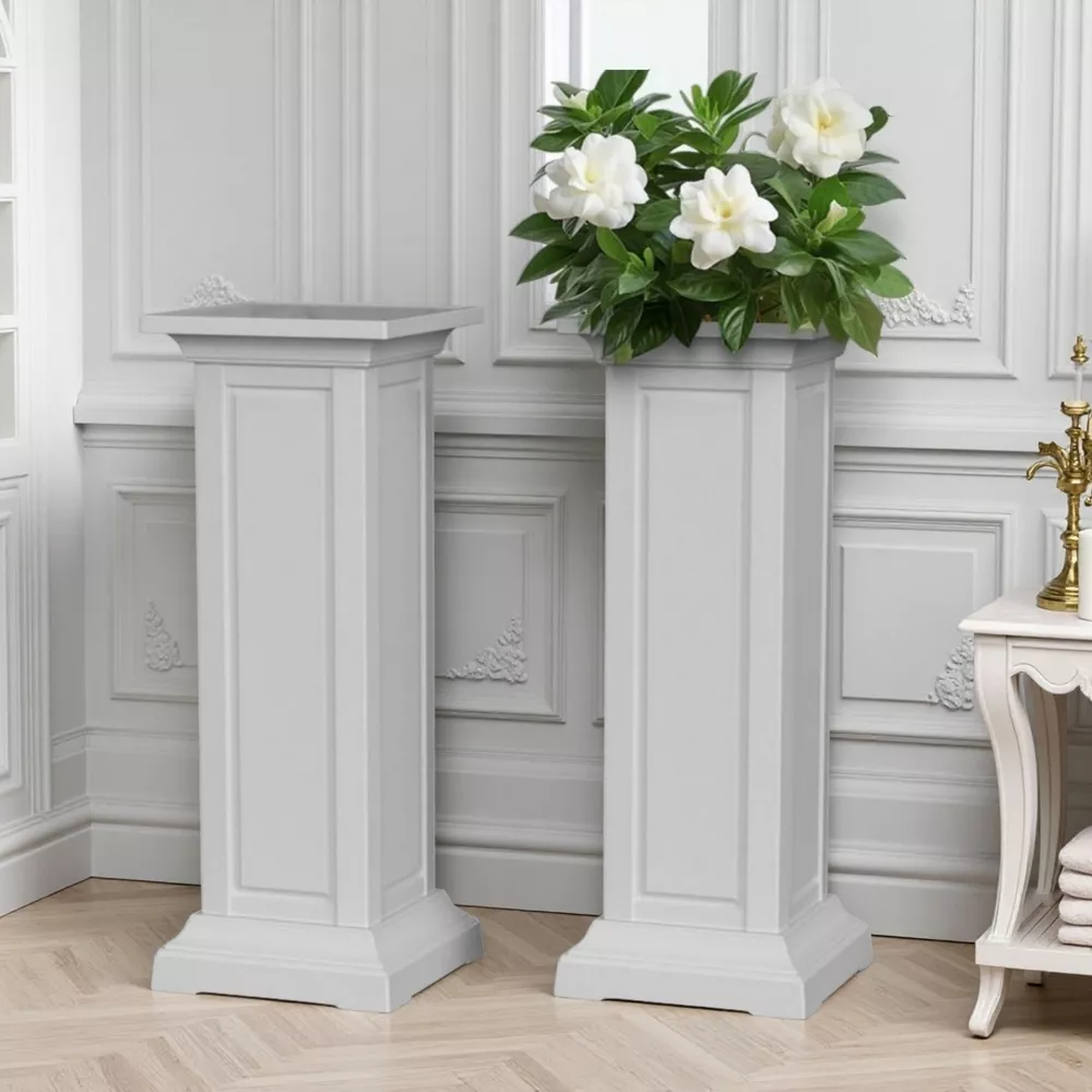 Tall Planter Decorative Plant Pedestal Stands Garden Bed - Set of 2