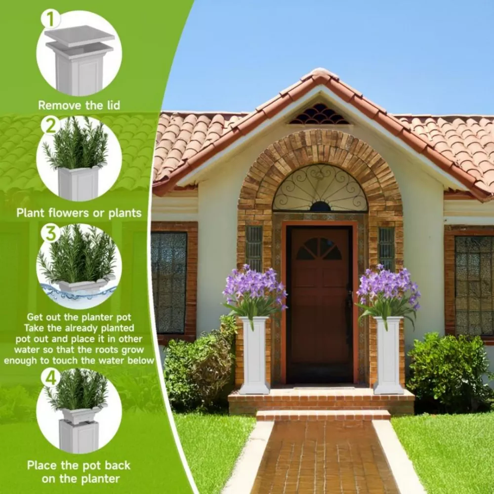Tall Planter Decorative Plant Pedestal Stands Garden Bed - Set of 2 - Image 2