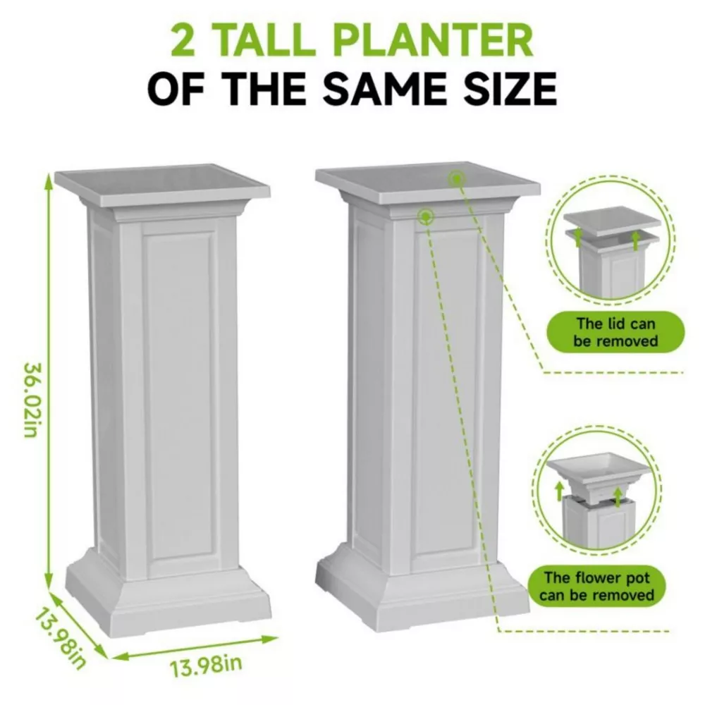Tall Planter Decorative Plant Pedestal Stands Garden Bed - Set of 2 - Image 4